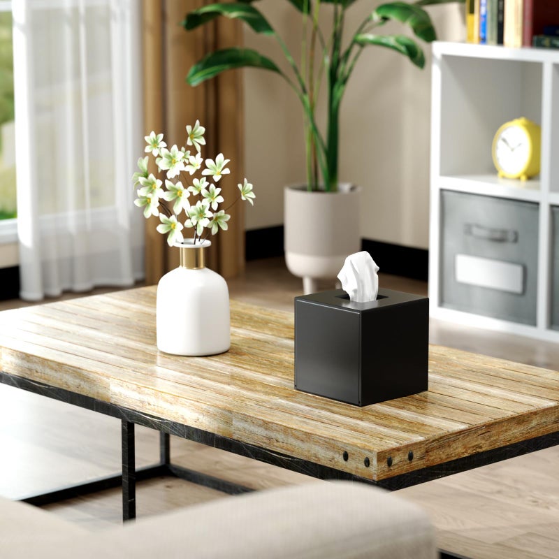 FEMELI Tissue Box Cover Square Acrylic Tissues Paper Holder for Bathroom Bedroom Office Black - Image 3